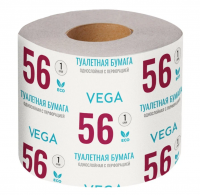 Миниатюра: Туалетная бумага Vega, 1-слойная, 56м/рул., на втулке, с перф., серая