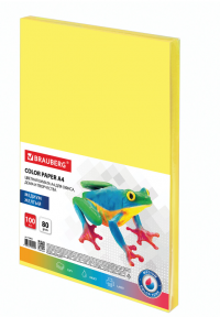 Миниатюра: Бумага цветная BRAUBERG, А4, 80г/м, 100 л, медиум, желтая, для офисной техники