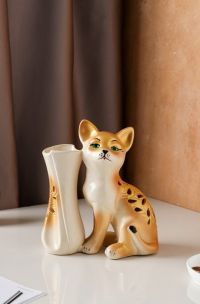 Миниатюра: Ваза керамическая Кот, настольная, сквозная резка, 24 см, микс
