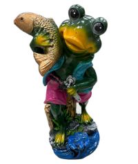 Миниатюра: Садовая фигурка из гипса Лягушонок рыбак 49см