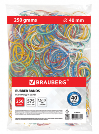 Миниатюра: Резинки банковские универсальные диаметром 40 мм, BRAUBERG 250 г, цветные, натуральный каучук