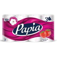 Миниатюра: Туалетная бумага PAPIA 3сл.8 рулонов белая с ароматом Клубничная мечта