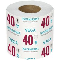 Миниатюра: Туалетная бумага Vega, 1-слойная, 40м/рул., на втулке, с перф., серая