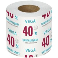 Миниатюра: Туалетная бумага Vega, 1-слойная,40м/рул., на втулке, с перф., с тиснением, белая
