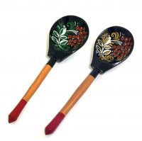 Миниатюра: Ложка дерев. столовая,сувенирная,роспись Хохлома Чернушка 19см, черпачок 6см