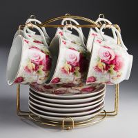 Миниатюра: Набор чайный 12пр. 220мл, мет.подставка, цв.коробка, Розовые розы(8)