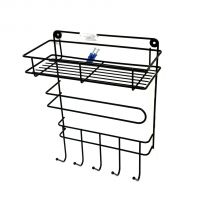 Миниатюра: Полочка настенная 5 крючков,держатель д/полотенца 25*11,5*38 см, черный