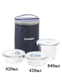 Миниатюра: Набор контейнеров 4пр жаропрочное стекло (420мл 2шт,840мл круглые)PUREBOX+термосумка