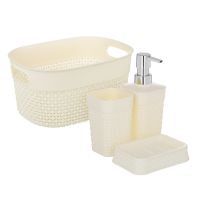 Миниатюра: Набор д/ванной комнаты OSLO 4пр. (корзина 3л, дозатор, мыльница, стакан) пластик, лен