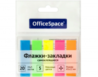 Миниатюра: Флажки-закладки 45*12мм, 20л*5 неоновых цветов, европодвес OfficeSpace