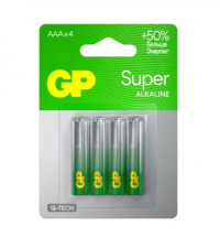 Миниатюра: Батарейка щелочная GP G-tech LR03 SUPER Alkaline 24АА21-2CRSBC4 4шт в блистере