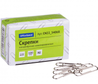 Миниатюра: Скрепки 22мм, OfficeSpace, 100шт., никелированные, карт. упаковка