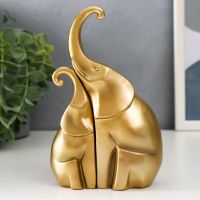 Миниатюра: Сувенир полистоун Два африканских слона бронза Набор 2шт 15,5*10,5см