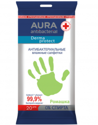 Миниатюра: Салфетки влажные 20 шт, AURA антибактериальные