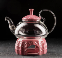 Миниатюра: Чайник заварочный керамика 600 мл, с метал/ситом и подставкой д/подогрева, цв.красный