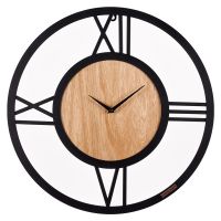 Миниатюра: Часы настенные круг д56см из металла,плавный ход,открытая стрелка, черный+ дерево Классика