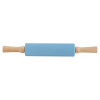 Миниатюра: Скалка 48см силиконовая с ручкой из бамбука, голубая