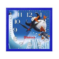 Миниатюра: Часы настенные 235*235мм,плавный ход,Sakura Веселые пингвины голубой