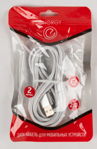 Миниатюра: Кабель MicroUSB,серебро,USB 2.0,ток 2А,раб.напр. 4,75V,нейлон.,2м