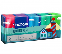 Миниатюра: Губка хозяйственная ЧИСТЮЛЯ , абразивный слой, фаска L, 6 х 9 х 4 см, 5 штук