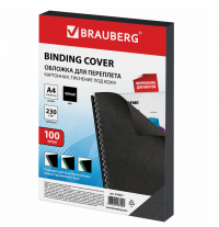 Миниатюра: Обложки картонные д/переплета А4, КОМПЛЕКТ 100шт, тисн. под кожу, 230г/м2, черные, BRAUBERG