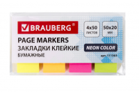 Миниатюра: Закладки клейкие BRAUBERG НЕОНОВЫЕ бумажные,50*20мм,4цв.*50листов