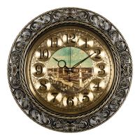 Миниатюра: Часы настенные круг д39,5см,плавный ход,корпус черный с золотом Мекка